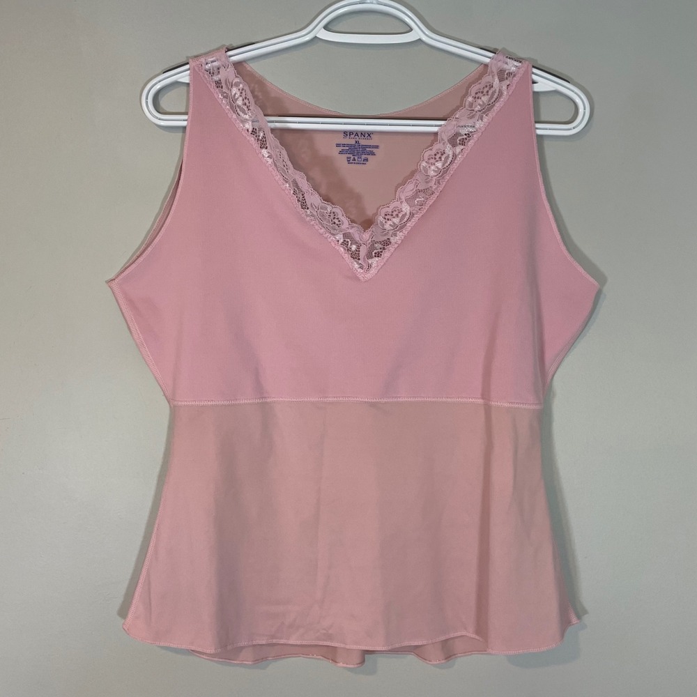 SPANX Hide and Seek Lace‎ V Neck Smoothing Camisole Pink XL Shape Wear Womens